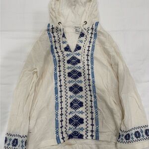 Forever 21 Cream and Blue V-Neck Sweater